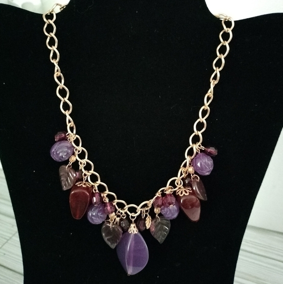 Robert Rose Gold tone Necklace with  Purple Stations Beads Chunky - Picture 1 of 7